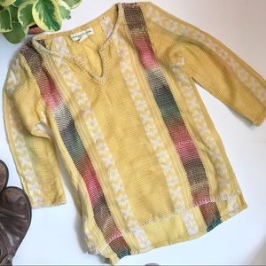UO yellow boho festival embroidered tunic top